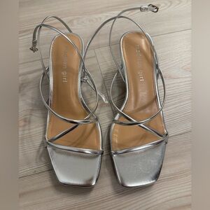 Madden Girl Metallic Silver Strappy Block Heel Sandals